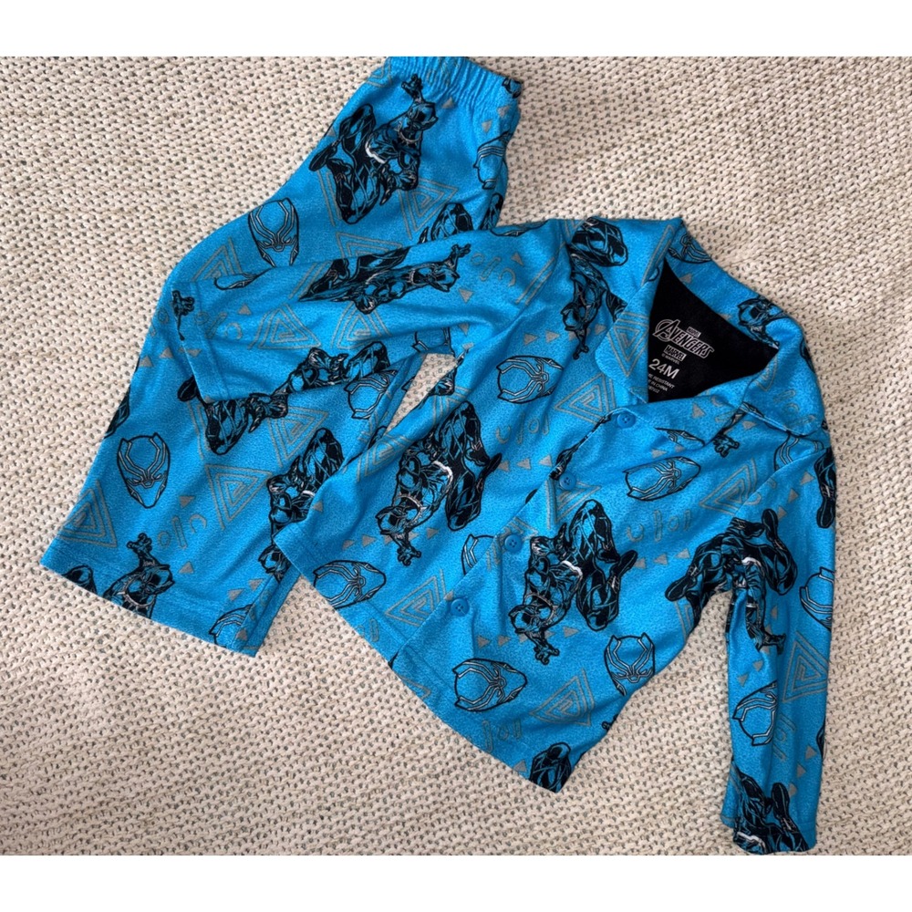 Marvel Avengers Black Panther Blue Fleece Pajama Set 2PC Boys 24M Sleepwear